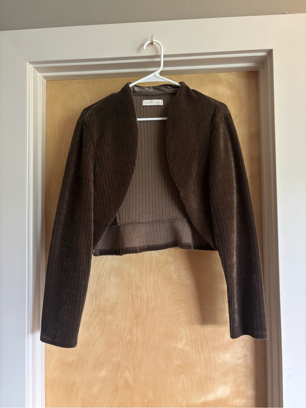 Belle Poque Brown Ribbed Velvet Open-Front Bolero Shrug, Size 1X